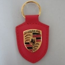 Orig. Porsche Schlusselanhanger Wappen Leder rot