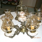 Edler Kronleuchter Messing Porzellan 5-Armig + 2 Wandleuchten Porzellan 1-Armig