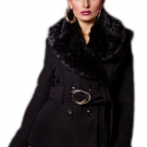 Kurzmantel / Kurzjacke - Mantel / Jacke - Pelz / Fell / Fellkragen + Gurtel NEU