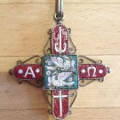 VINATGE ANTIQUE 19th C ROMAN MICRO MOSAIC NECKLACE SILVER MOUNT DOVES CROSS