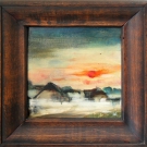 Manfred Schmidt Dorf im Morgennebel Öl um 1985