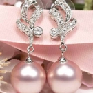 LUXUS Lavendel MK Perlen Ohrringe 750 Weissgold pl(Go1)