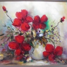 Gemälde Blumen Stillleben Hibiskus ? Signiert Fischer Öl/LW 2. Hälfte 20 Jh.