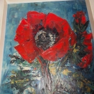 Ölgemälde Blumen Stillleben " Roter Mohn" auf Holz signiert ; Lu. Ko.  1973 TOP