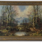 Ölgemälde Waldteich mit Alpen im Hintergrund sig. A. Korn 60er Jahre