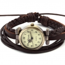 Elegante Damenuhr Fashion Armreif Quarz Uhr Leder Braun Armbanduhr Watch NEU