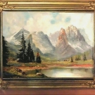 Großes Bild Gemälde Ölgemälde auf Leinwand im schönen  Rahmen, Berglandschaft