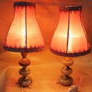 2 Nachtischlampen, Onyxfuß, 70er Jahre, Vintage, Stoffbespannung, 