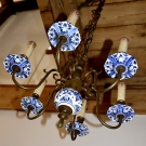 KRONLEUCHTER Lüster Delft Florentiner Flämisch Porzellan Messing Jugendstil blau