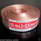 LAUTSPRECHERKABEL 100% CCA KUPFER BOXEN KABEL AUDIO TRANSPARENT 50m 2 x 2,5 mm²