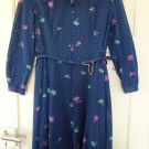 Original Vintage Kleid mit langen Ärmeln und Gürtel blau Blümchen