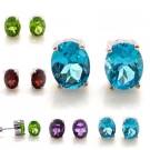 Natural Amethyst Granat Peridot Blautopas Ohrstecker Earrings 925 Silber Oval