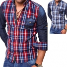 CARISMA Karo-Hemd Jeanshemd mit Brusttasche Denimhemd Slim Fit Rot/Blau NEU