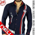 TRN 025 WOW! GEILE SLIM FIT SHIRT PARTY CLUB DESIGNER KONTRAST HEMD BLAU JP74