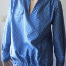 VAN DEN BERGH Damen Tunika Bluse Pünktchen Dots mittelblau Gummizug 40 SEHR GUT