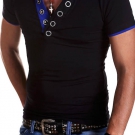 BEHYPE T-Shirt Deep V-Neck Poloshirt Buttons Clubwear Schwarz/Grau/Weiß NEU