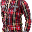 Reslad Herren Vintage Batik Style Knitter Karo Langarm Hemd T-Shirt Poloshirt