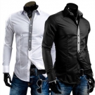 BOLF 0939 Herrenhemd Langarm individualisiert Business Shirt Schwarz Weiß