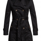 Violet Fashion Damen Trenchcoat, Mantel Zweireiher + Gürtel, schwarz