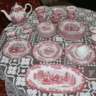 Kaffeeservice Johnson Bros Coaching Scenes 12 Personen rot 40 Teile