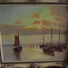 ALTES ÖLGEMÄLDE VOM MARINEMALER E.R. SCHÜRMANN 1898 HAFEN OSTSEE AHRENSHOOP MEER