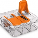 Wago Verbindungsklemme 3 Leiter mit Betätigungshebel 0,2-4 qmm kleine Bauform transparent 221-413