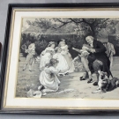 Ancien grand tableau en soie tissée NEYRET FRERES partie de colin maillard