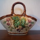 Alte Keramik Henkel Korb Vase Blumen Dekor Top Zustand