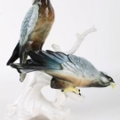 ENS große Porzellan Adler Figurengruppe auf dem Ast Figur "27cm" Adlerpaar sculp