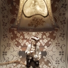 Rokoko Lampe Porzellanlampe mit Porzellanfigur + Porzellanschirm Lichtschirmbild