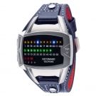 DETOMASO Tecpunk Herrenuhr Binäruhr Blau LED Lederarmband Digital Neu