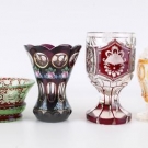 4-tlg. BÖHMEN Lot Kristall Ranftbecher Gläser Becher & Schale Prunkschale 