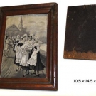 Tableau en soie tissée. Baptême au village