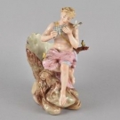 e25d64- Figürliche Porzellan Vase/ Schale mit Pan & Vögeln