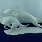 KAISER BISQUIT PORZELLAN "JAGENDE HUNDE" SIGNIERT G. BOCHMANN  ,1961