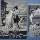 ART NOUVEAU 2 TABLEAUX en SOIE TISSEE Couleurs Couple & Pierrot TBE