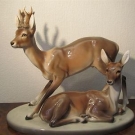 sehr Grosse Figur Porzellan Goldscheider  Rehbock mit Reh hoch 30 cm lang 32 cm