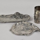 e63a19- 3x Jugendstil Zinn 1900 Stiftablage Schale Stuttgart altes Schloss Beche