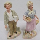 2x German Porcelain Figures 9.5" Paper Boy + Apple Girl DEP - TIV P33