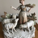 Antique G-dep Bisque Porcelain Shepherdess & Sheep Figurine Vase