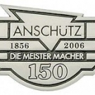 008598, ANSCHÜTZ, Metallschild 150 Jahre, 90mm lang, NEU