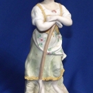 Heubach German Porcelain Signed Girl & Rake Coralene Vest Hat Restoration 10" H