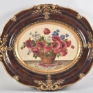 a21u01- Stickbild Blumenstillleben mit Mohnblumen, hinter Glas 