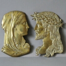 Paar Wandbilder Relief Messing Jesus und Maria
