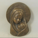 Wandrelief, Bronze Skulptur Maria mit Jesuskind, signiert, Relief Büste Wandbild