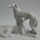 Schaubach Kunst Windhunde Figur 50er Jahre Porzellan Design Weiß Greyhound