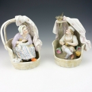 Antique Pair Of Dresden German Porcelain Cobbler & His Wife Figurines - Early!