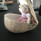 Dresden Volkstedt German Bisque Piano Baby Doll In Basket Gebruder Heubach
