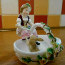 Pretty Antique Continental Girl with Rabbit Figurine