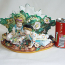 Large antique Volkstedt? porcelain figural posy vase, crossed lines mark.#1